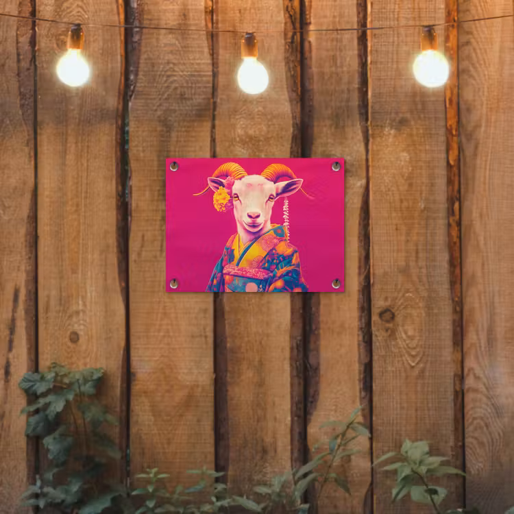 Geit - Hoorns - Kimono - Kleurrijk tuinposter los doek klein -sfeer1