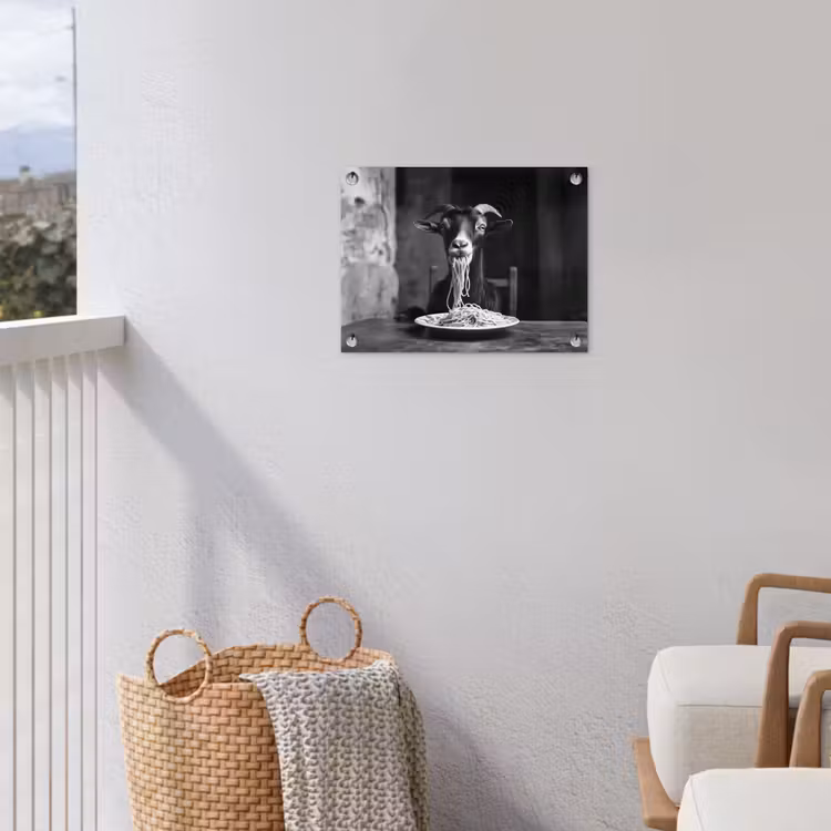 Geit - Bord - Spaghetti - Zwart Wit tuinposter los doek klein -sfeer8