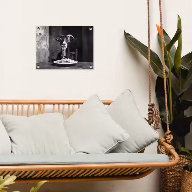 Geit - Bord - Spaghetti - Zwart Wit tuinposter los doek klein -sfeer7