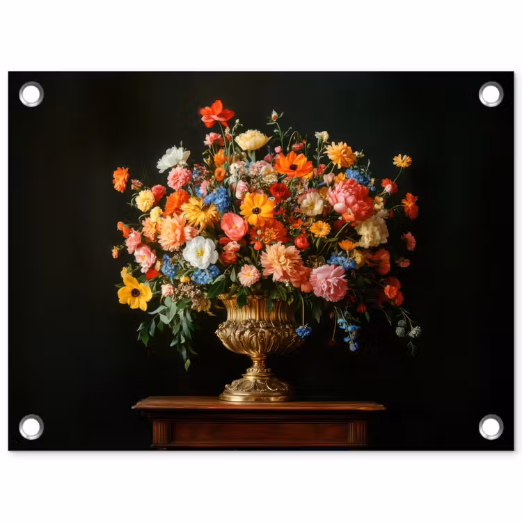 Goud - Bloemen - Kleuren - Vaas tuinposter los doek klein -3d