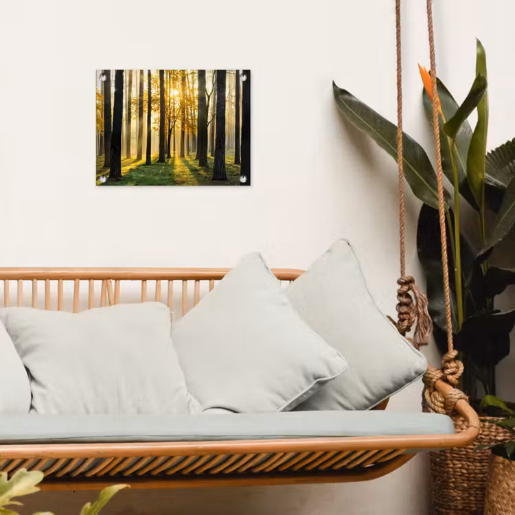 Gouden bos bij zonsopgang tuinposter los doek klein -sfeer7