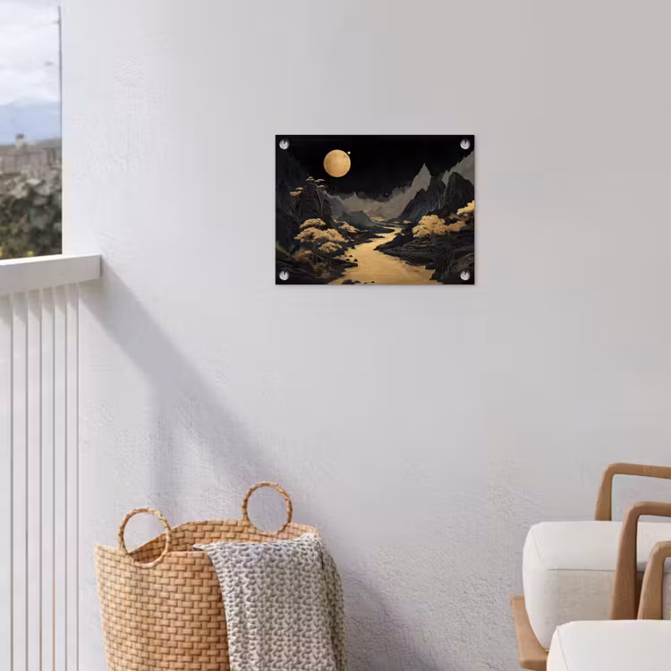 Gouden rivier - Bergen - Maan - Sterrenhemel tuinposter los doek klein -sfeer8