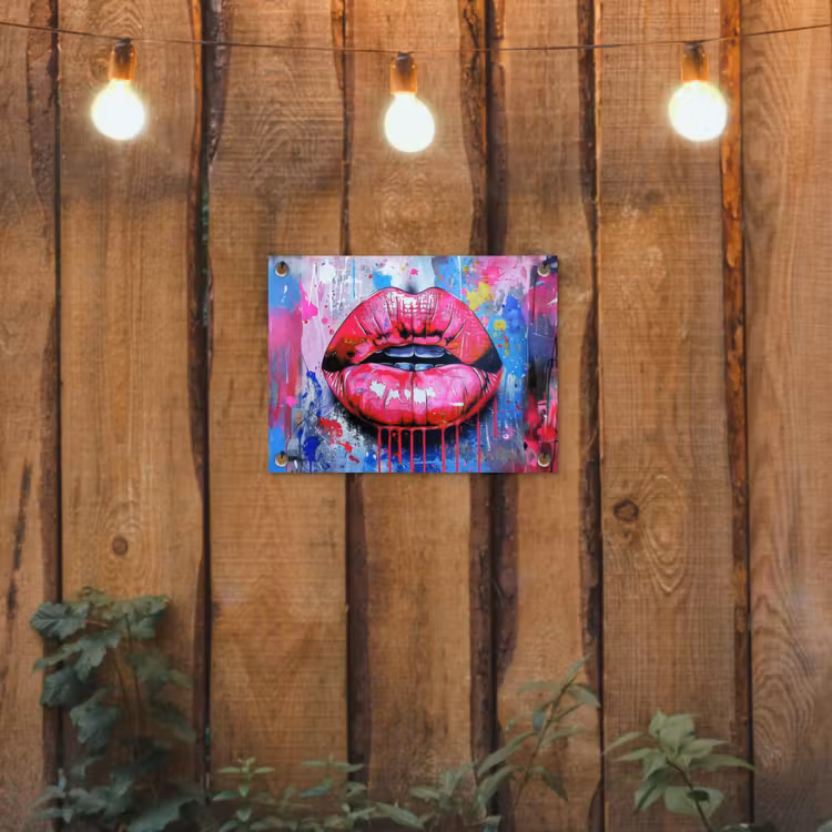 Graffiti - Lippen - Felroze - Geschilderd tuinposter los doek klein -sfeer1