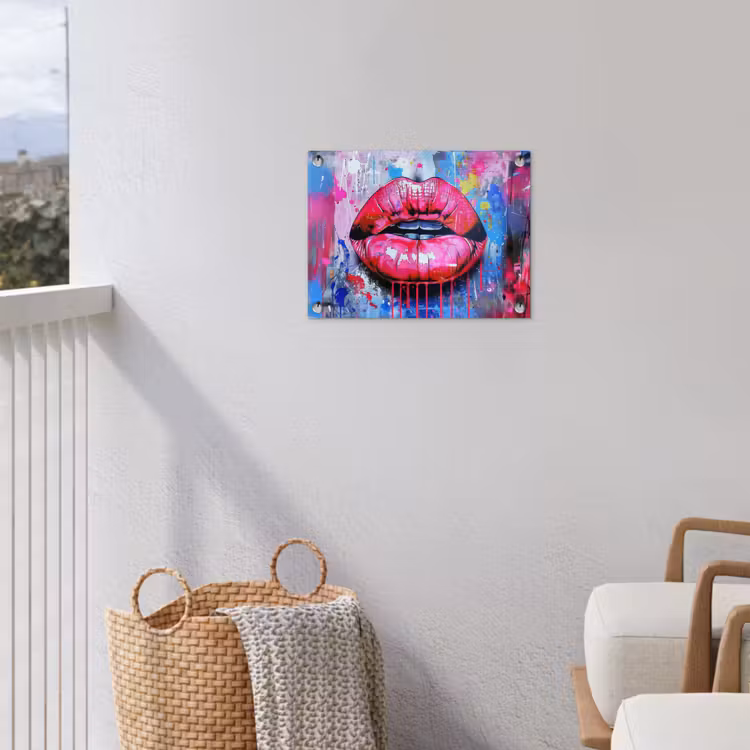 Graffiti - Lippen - Felroze - Geschilderd tuinposter los doek klein -sfeer8
