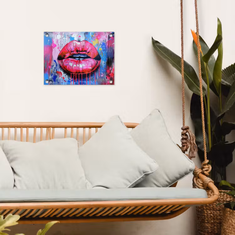 Graffiti - Lippen - Felroze - Geschilderd tuinposter los doek klein -sfeer7