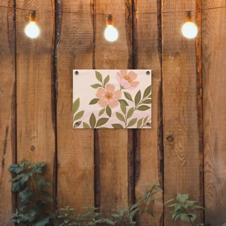 Grafisch - Bloemen - Roze tuinposter los doek klein -sfeer1