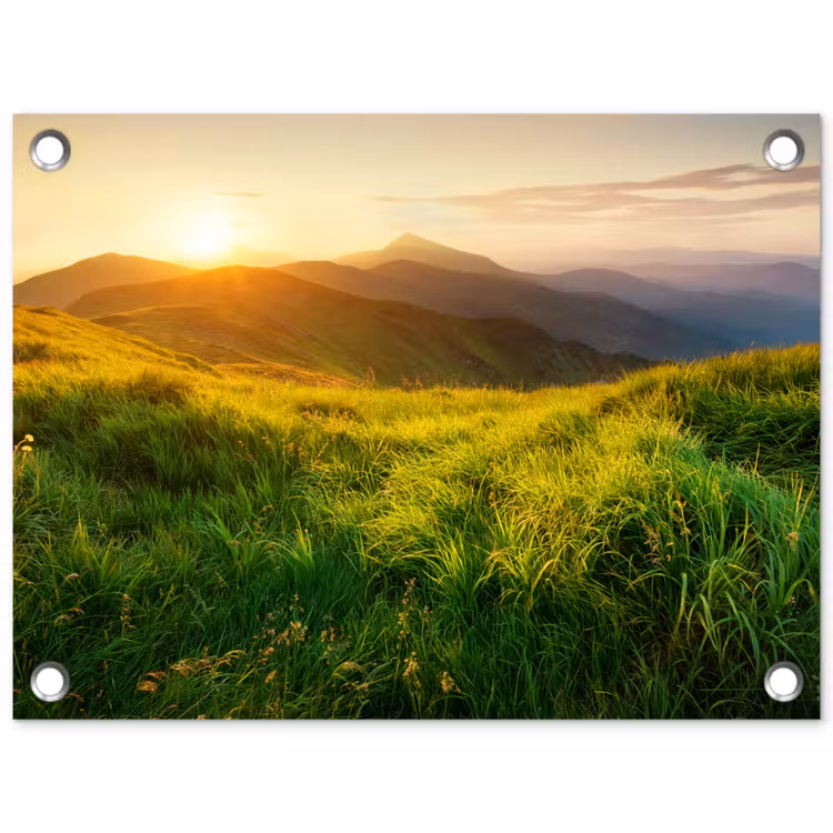 Gras - Heuvels - Zon - Natuur - Landschap tuinposter los doek klein -3d