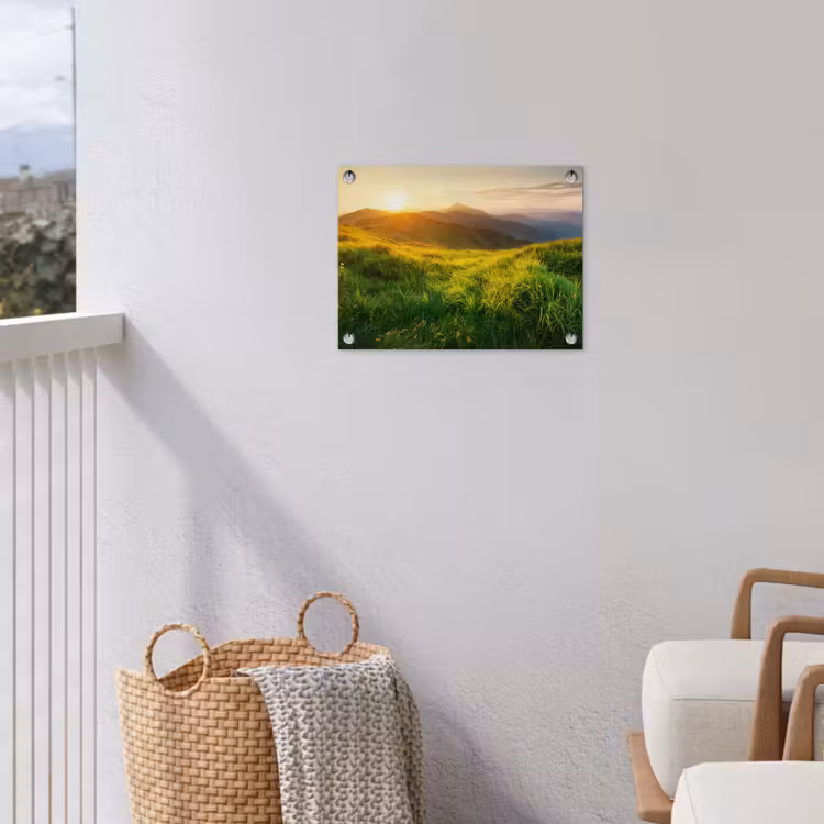 Gras - Heuvels - Zon - Natuur - Landschap tuinposter los doek klein -sfeer8