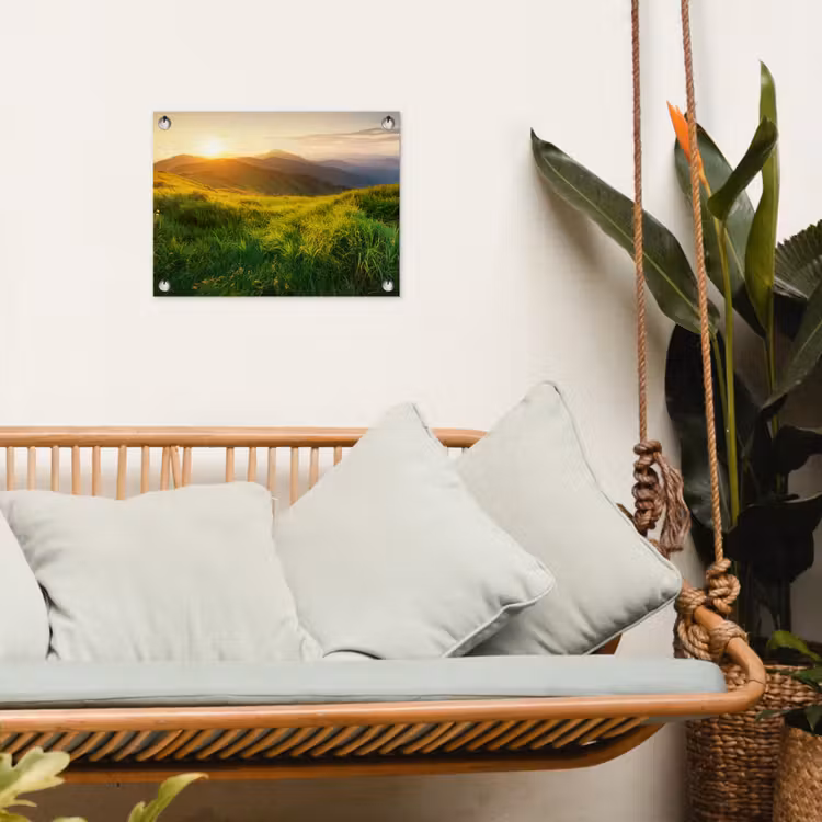 Gras - Heuvels - Zon - Natuur - Landschap tuinposter los doek klein -sfeer7
