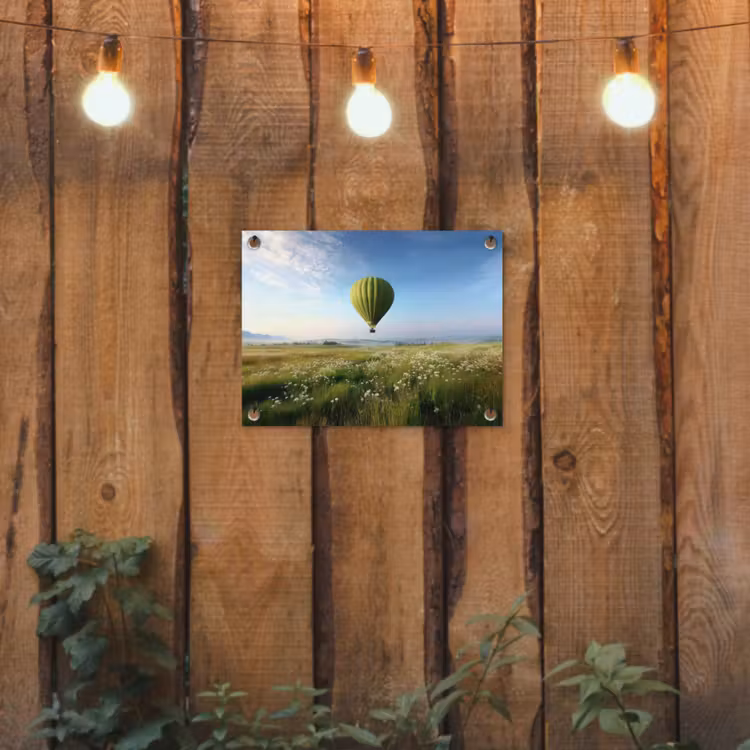 Groene luchtballon - Weide - bloemen tuinposter los doek klein -sfeer1