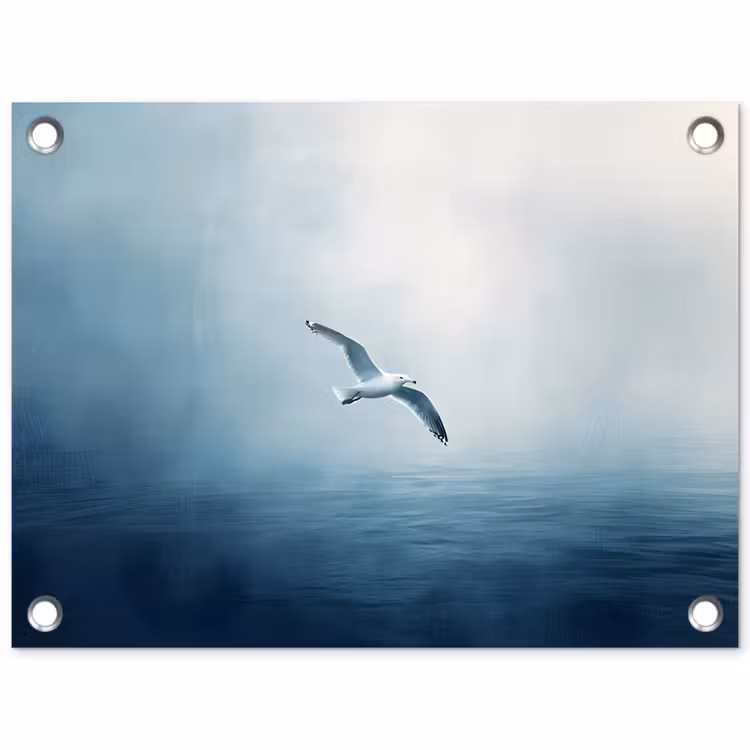 Meeuw - Wit - Zee - Mistig tuinposter los doek klein -3d