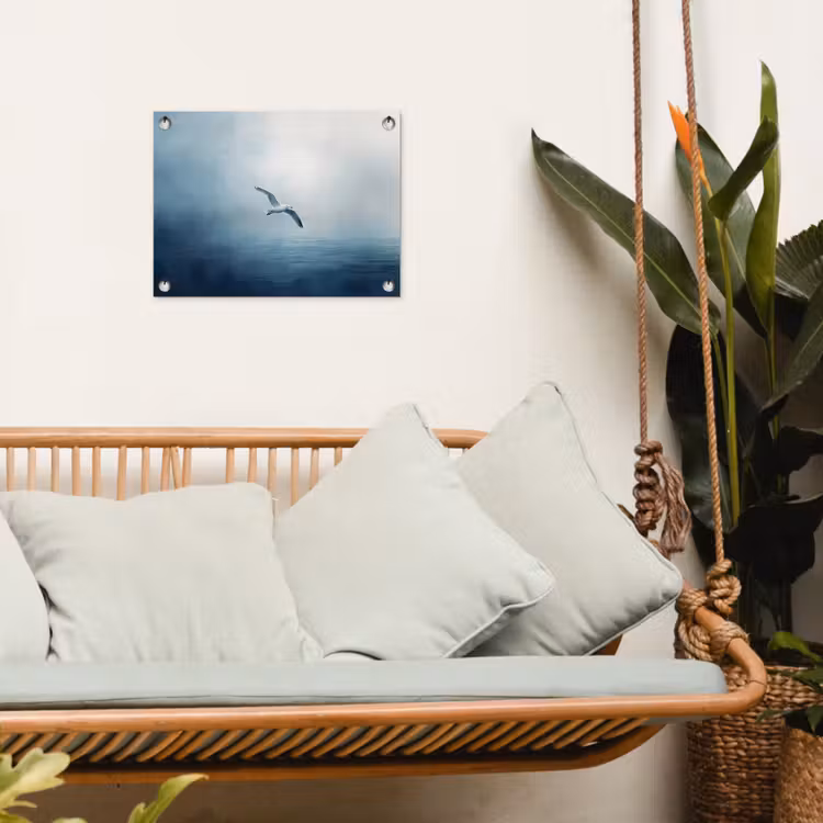 Meeuw - Wit - Zee - Mistig tuinposter los doek klein -sfeer7