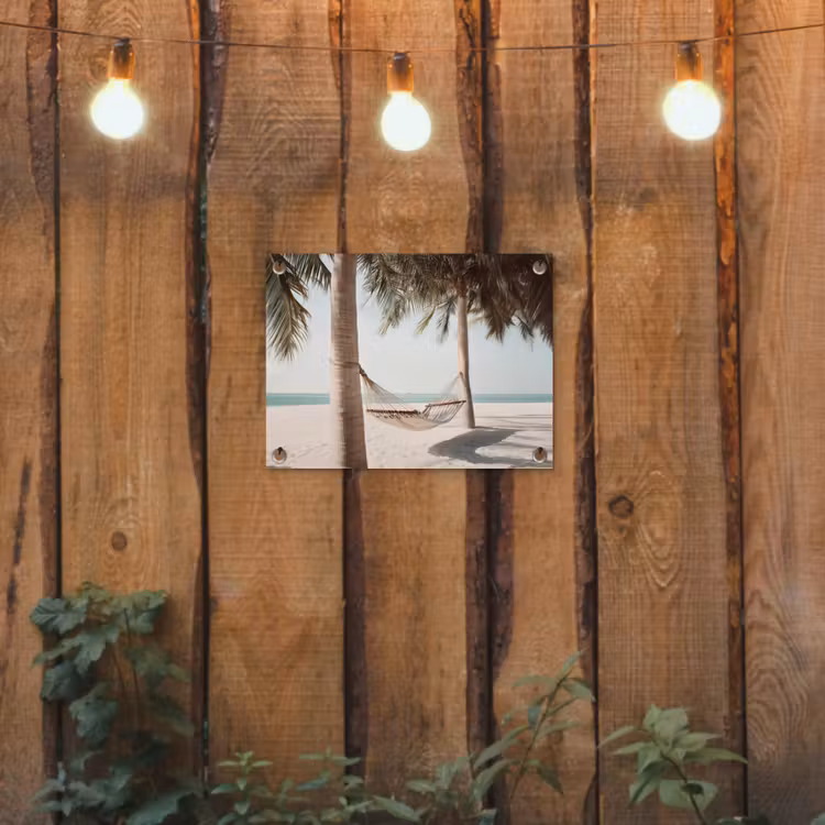 Hangmat - Palmbomen - Strand - Zee tuinposter los doek klein -sfeer1