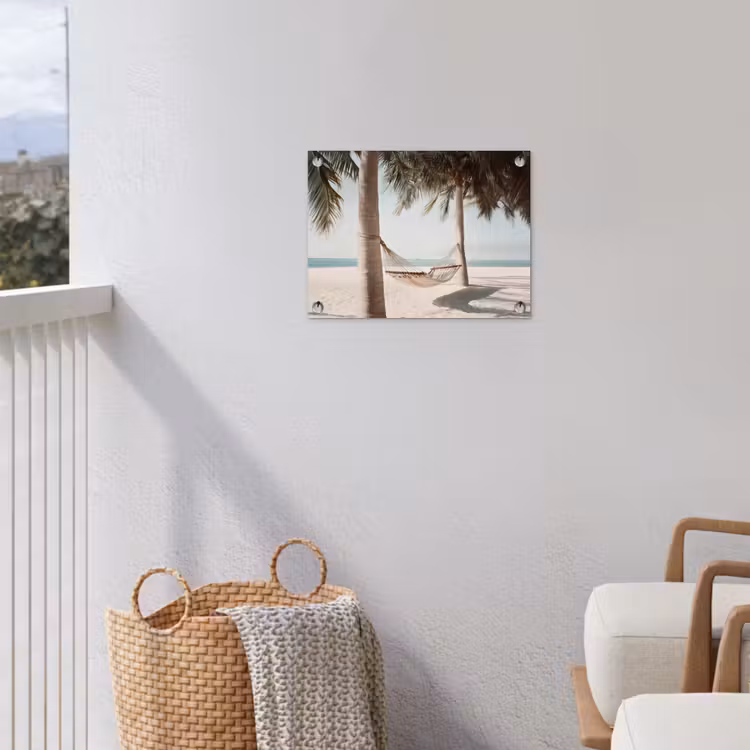 Hangmat - Palmbomen - Strand - Zee tuinposter los doek klein -sfeer8
