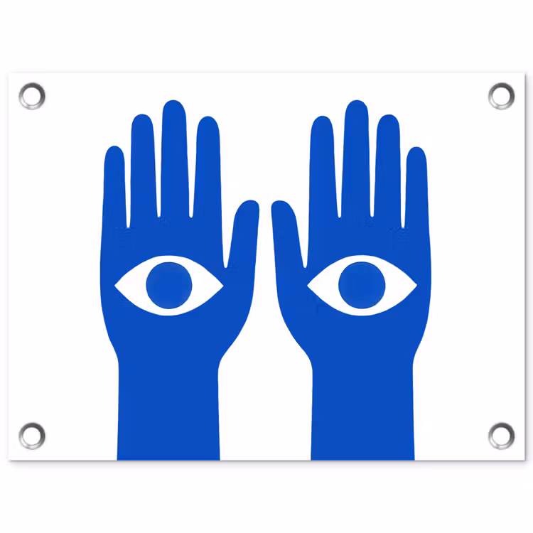 Handen - Twee - Ogen - Blauw tuinposter los doek klein -3d