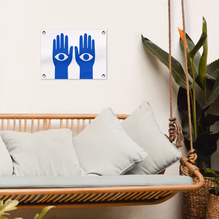 Handen - Twee - Ogen - Blauw tuinposter los doek klein -sfeer7