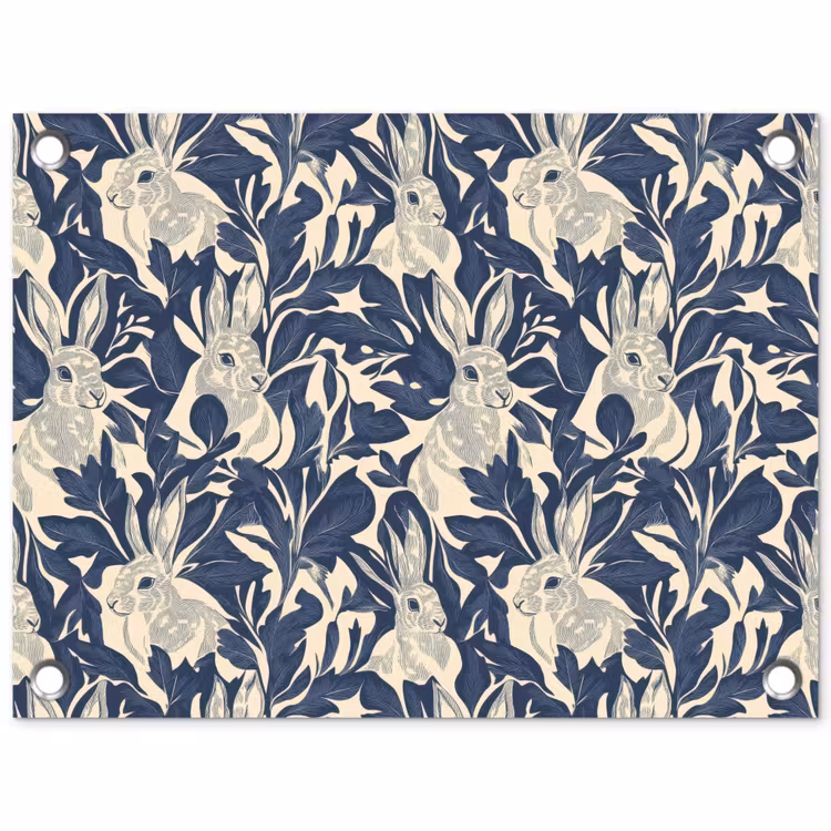 Hazen - Bladeren - Patroon - Blauw - Beige tuinposter los doek klein 239 -3d