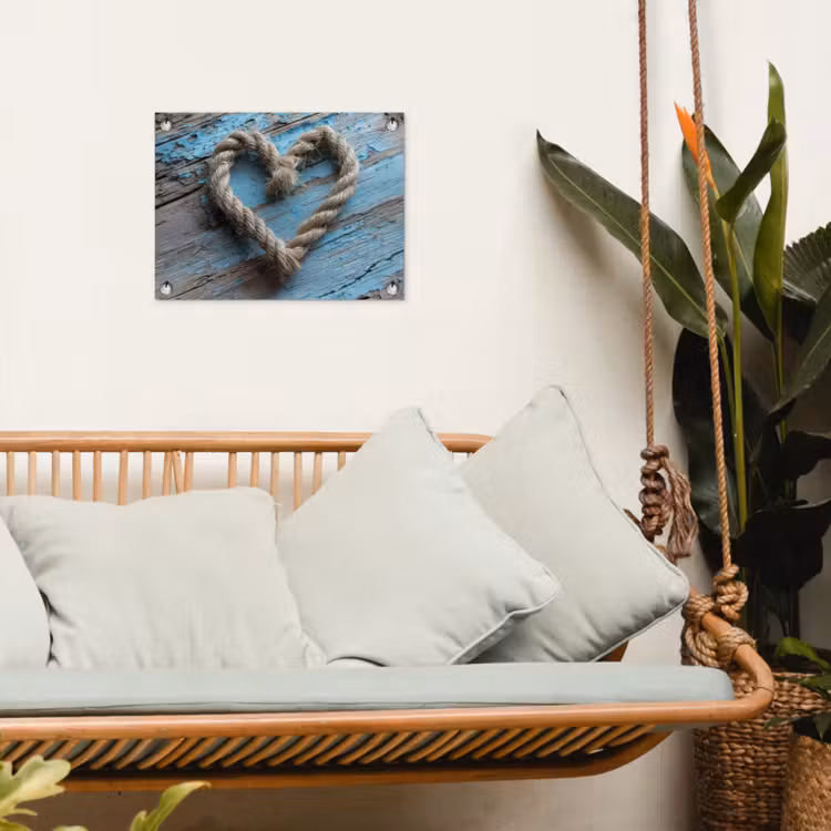 Hart - Touw - Hout - Rustiek tuinposter los doek klein -sfeer7