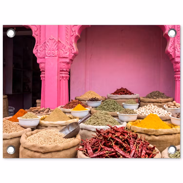 Garden Poster - Herbs - Market - Pink - Kruiden - Markt - Roze tuinposter los doek klein
