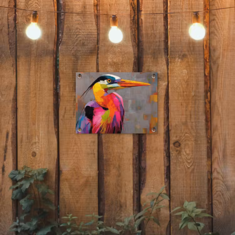 Reiger - Snavel - Schilderij - Roze tuinposter los doek klein -sfeer1