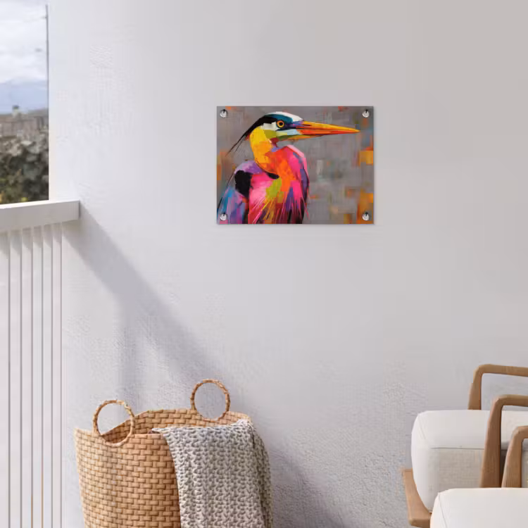 Reiger - Snavel - Schilderij - Roze tuinposter los doek klein -sfeer8