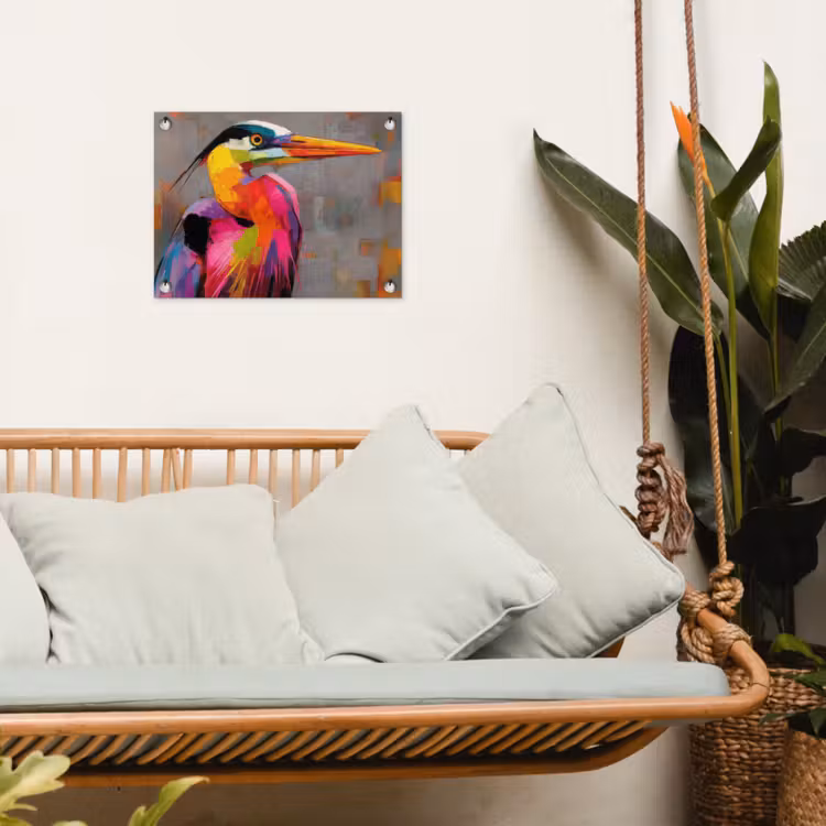 Reiger - Snavel - Schilderij - Roze tuinposter los doek klein -sfeer7