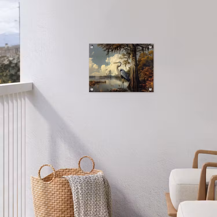Reiger - Blauw - Meer - Boom tuinposter los doek klein -sfeer8