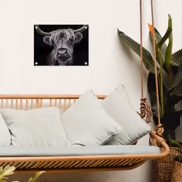 Hooglander in Zwart-Wit tuinposter los doek klein -sfeer7