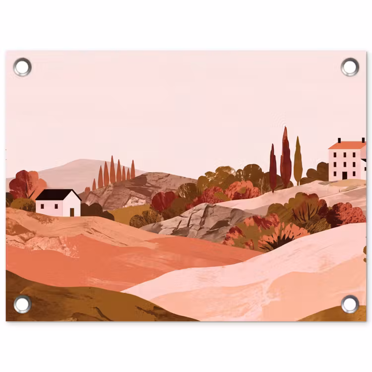 Heuvellandschap - Grafisch - Terracotta tuinposter los doek klein -3d