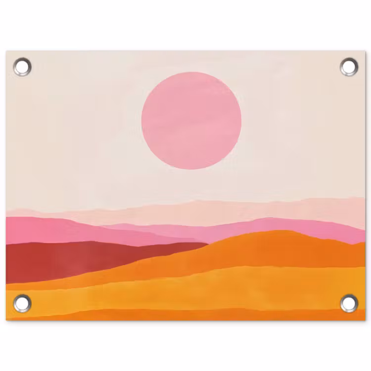Heuvels - Oranje - Zon - Abstract tuinposter los doek klein -3d