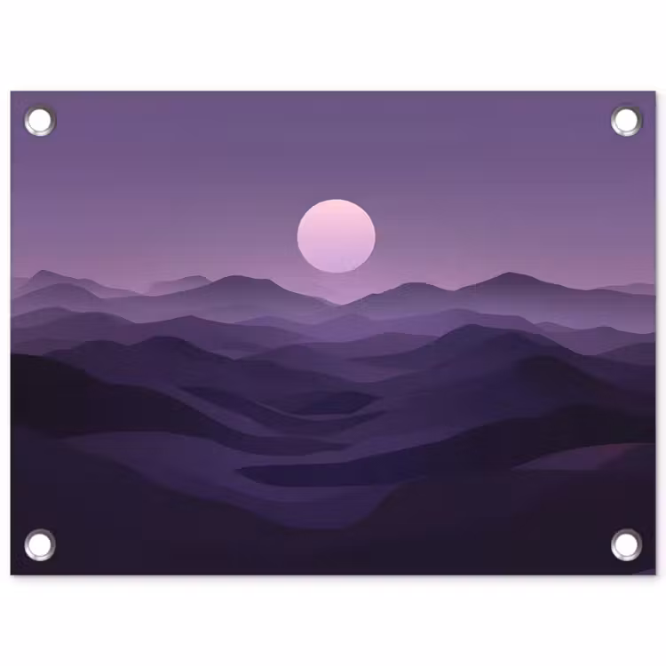Heuvels - Paars - Mist - Zon tuinposter los doek klein -3d