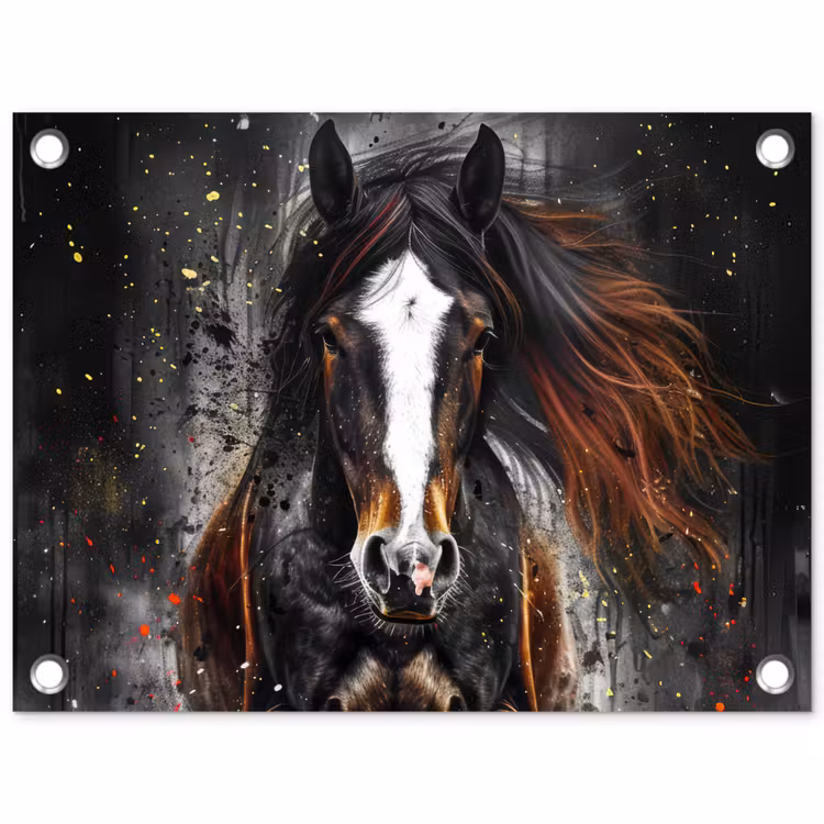 Paard - Dieren - Zwart - Luxe - Modern tuinposter los doek klein -3d