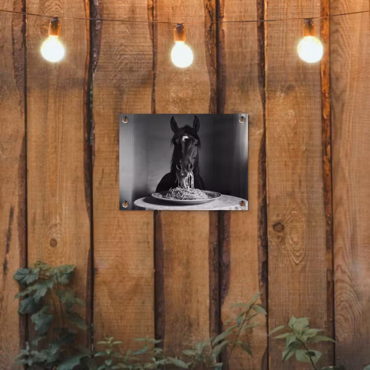 Paard - Bord - Pasta - Tafelkleed - Zwart Wit - Dieren tuinposter los doek klein -sfeer1