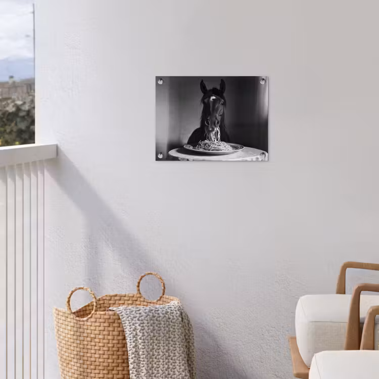 Paard - Bord - Pasta - Tafelkleed - Zwart Wit - Dieren tuinposter los doek klein -sfeer8