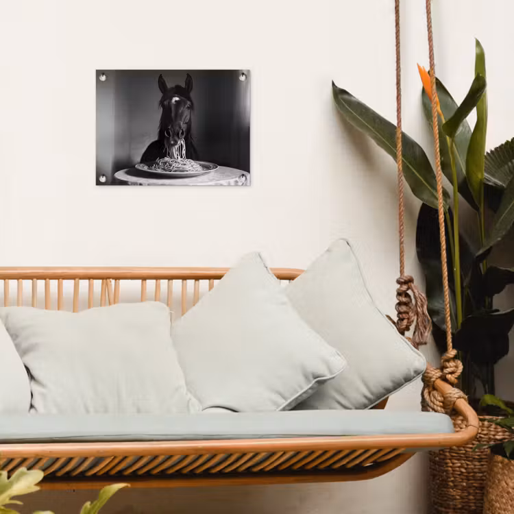 Paard - Bord - Pasta - Tafelkleed - Zwart Wit - Dieren tuinposter los doek klein -sfeer7