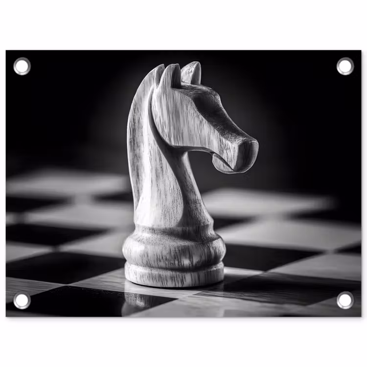 Paard - Hout - Schaalbord - Zwart tuinposter los doek klein -3d