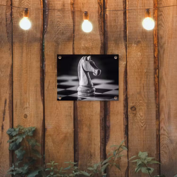 Paard - Hout - Schaalbord - Zwart tuinposter los doek klein -sfeer1