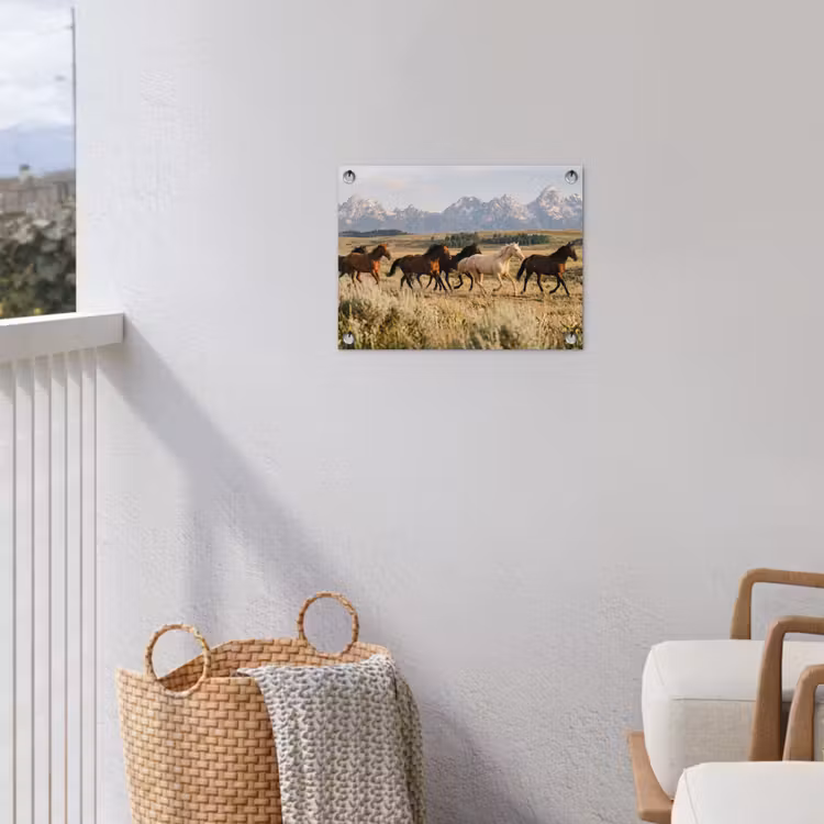Paarden - Kudde - Bergen - Vrijheid - Wild tuinposter los doek klein -sfeer8