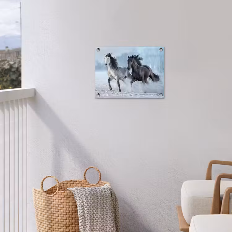 Paarden - Winter - Dieren - Natuur - Sneeuw tuinposter los doek klein -sfeer8