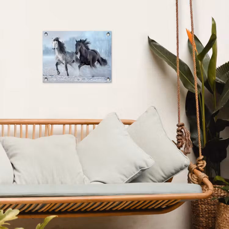 Paarden - Winter - Dieren - Natuur - Sneeuw tuinposter los doek klein -sfeer7