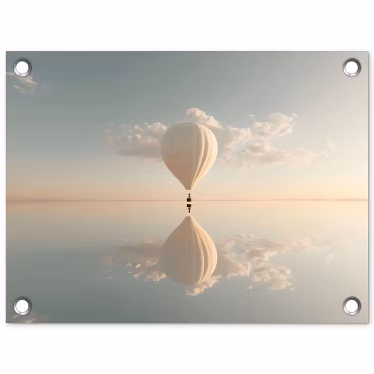 Luchtballon - Wolken - Water - Blauw tuinposter los doek klein -3d