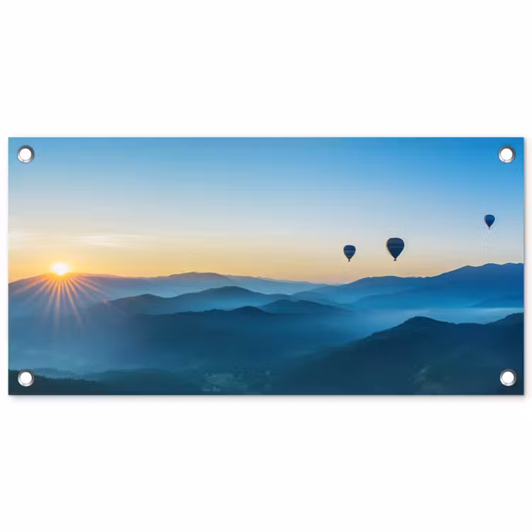 Luchtballonnen - Bergen - Zonsopgang - Landschap tuinposter los doek klein -3d