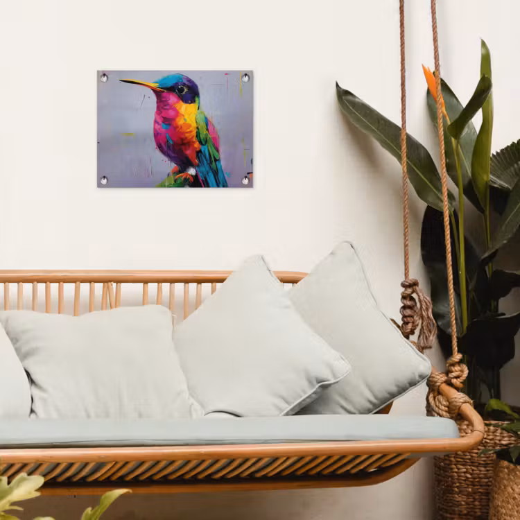 Kolibrie - Vogel - Regenboogkleuren - Verfstreken tuinposter los doek klein -sfeer7