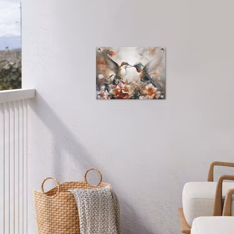 Kolibrie - Vogels - Bloemen - Natuur tuinposter los doek klein -sfeer8
