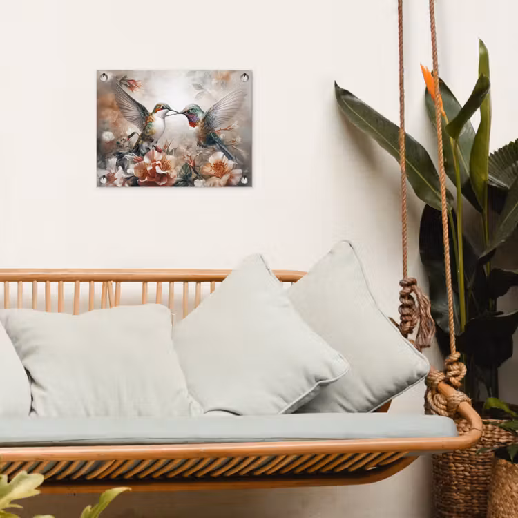 Kolibrie - Vogels - Bloemen - Natuur tuinposter los doek klein -sfeer7