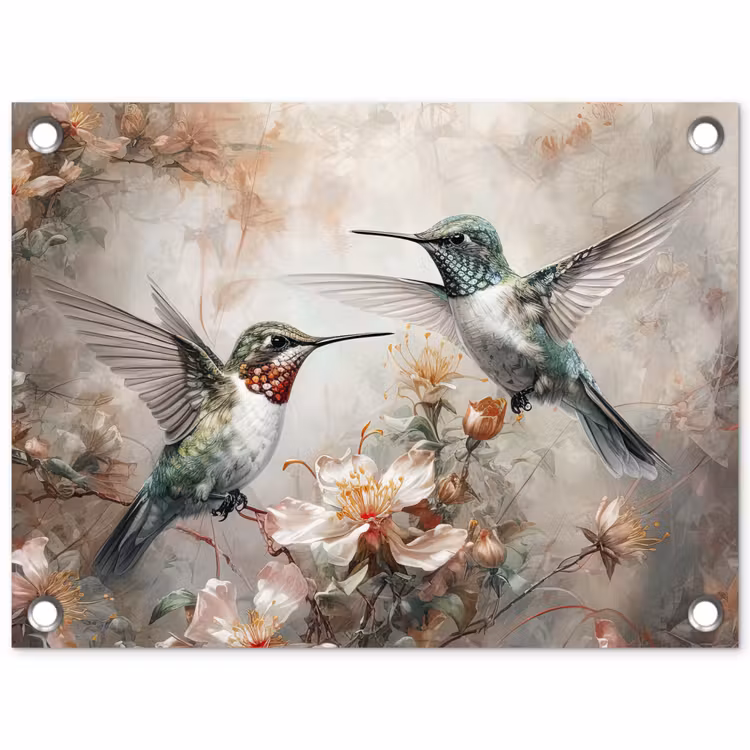 Kolibrie - Vogels - Bloemen - Planten tuinposter los doek klein -3d