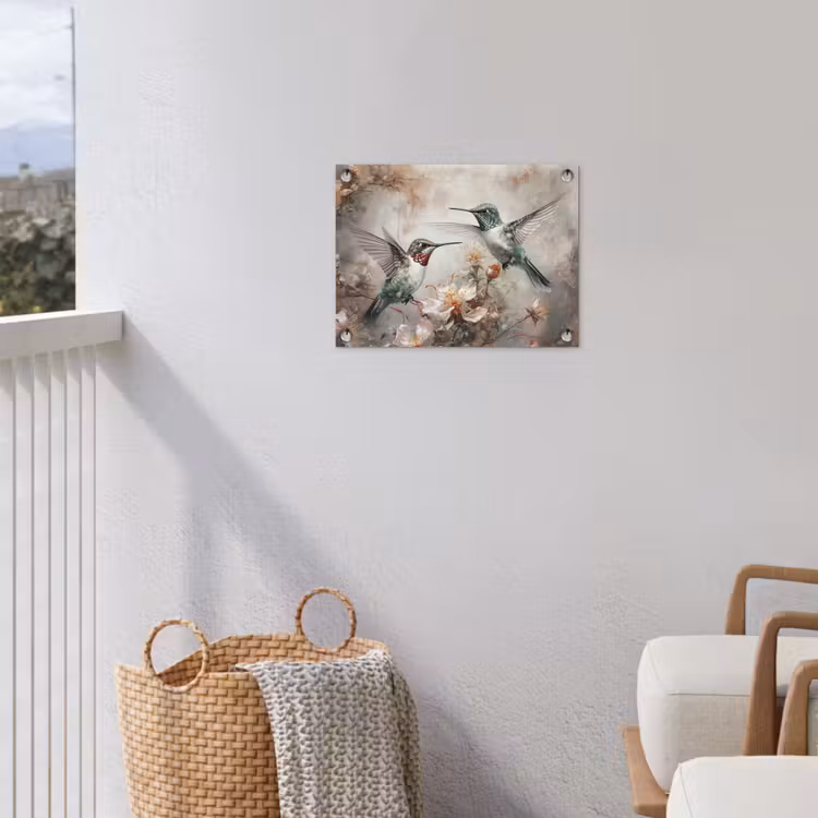 Kolibrie - Vogels - Bloemen - Planten tuinposter los doek klein -sfeer8