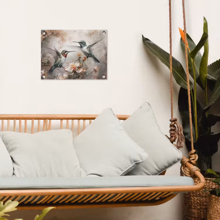 Kolibrie - Vogels - Bloemen - Planten tuinposter los doek klein -sfeer7