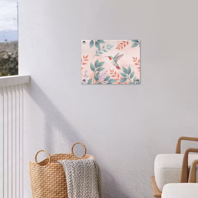 Kolibrie - Vliegen - Natuur - Illustratie - Kleurrijk tuinposter los doek klein -sfeer8