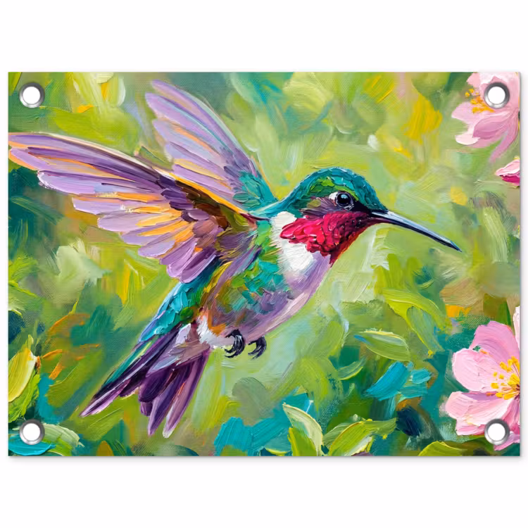 Kolibrie - Bloemen - Natuur - Kleurrijk tuinposter los doek klein -3d